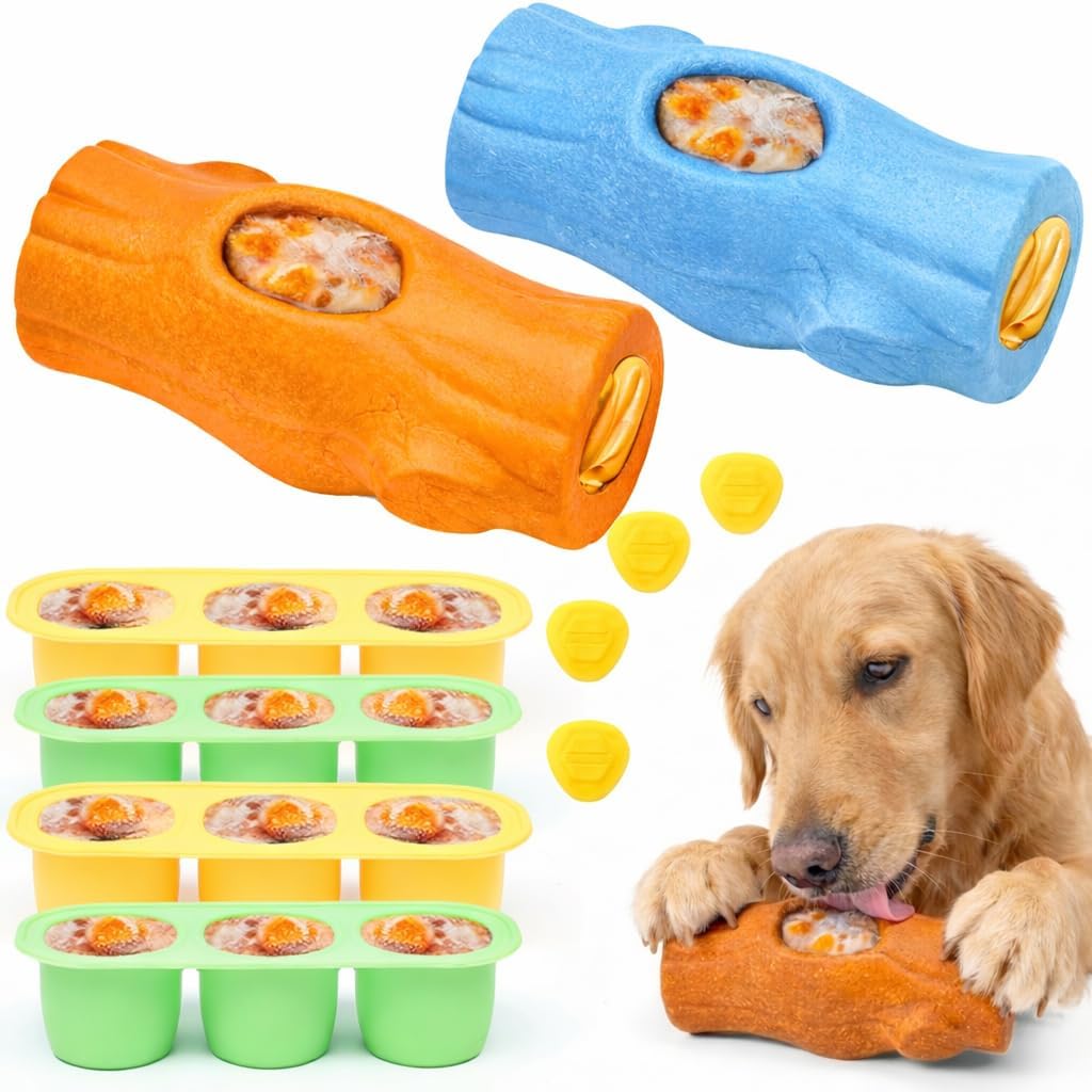 Durable Dog Puzzle Toy for Medium/Large Dogs – Interactive Chew Toy with Frozen Treat Molds & Peanut Butter Grooves, Treat Dispensing Enrichment Toy – Interactive Chew Toy to Keep Dogs Busy