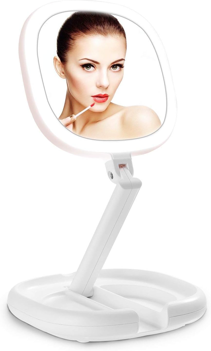 Lighted Makeup Mirror, 1X8X Double Sided Magnifying Mirror, Vanity Mirror with Lights, Smart Design with Brightness&Angle&Height Adjustability, Folding Compact Mirror, LED Mirror for Travel : Beauty & Personal Care