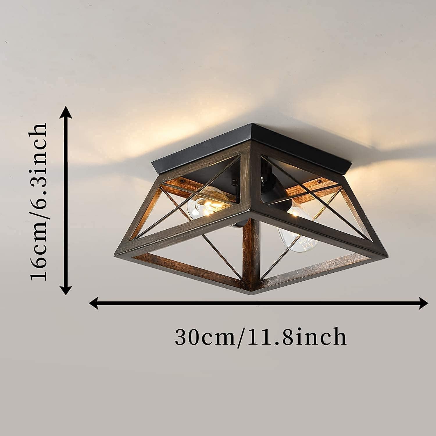 KDG Farmhouse Ceiling Lights, Recessed Corridor Antique Ceiling Lighting, with Square Metal Cage Llight Fixture, Adjustable, Used in Corridors, Restaurants, Bedrooms, Balconies. 2 Lights, Brown