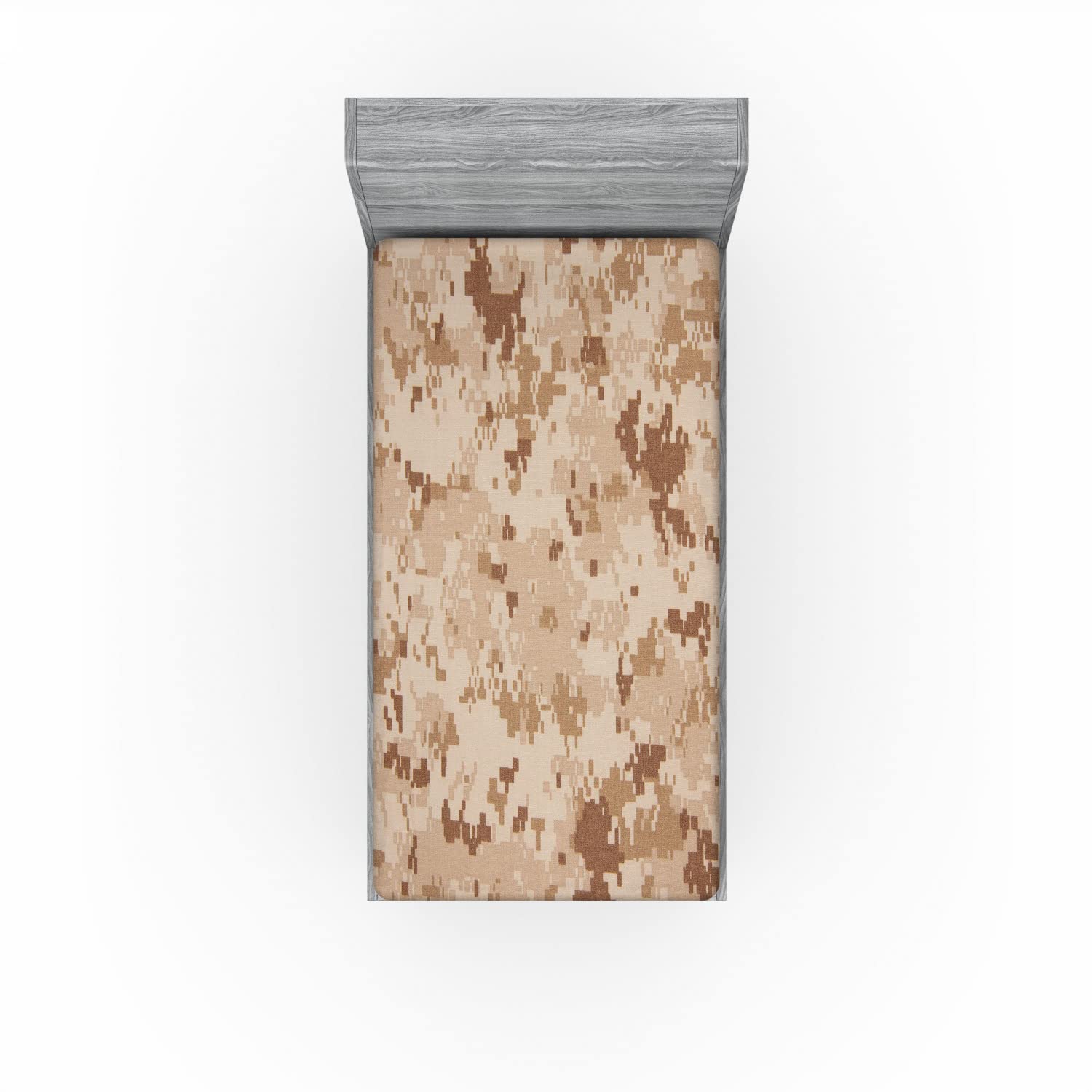 Ambesonne Brown 2 Pack Fitted Sheet, Desert Print Art Camo Motif, Bed Cover All-Round Elastic Deep Pockets 2 Pieces, Package Contains 2 Twin Size Fitted Sheets, Brown Cinnamon