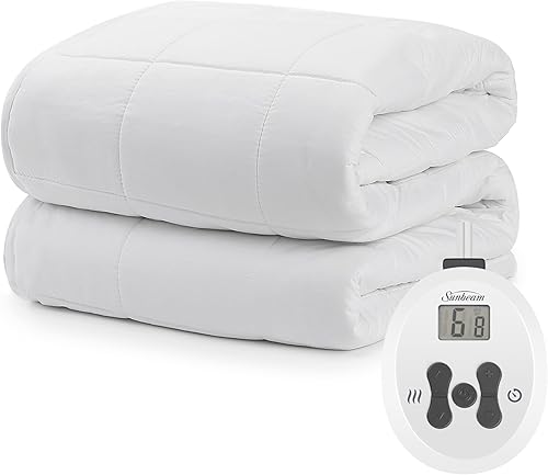 Sunbeam Restful Premium - Protector de colchón acolchado con calefacción, color blanco