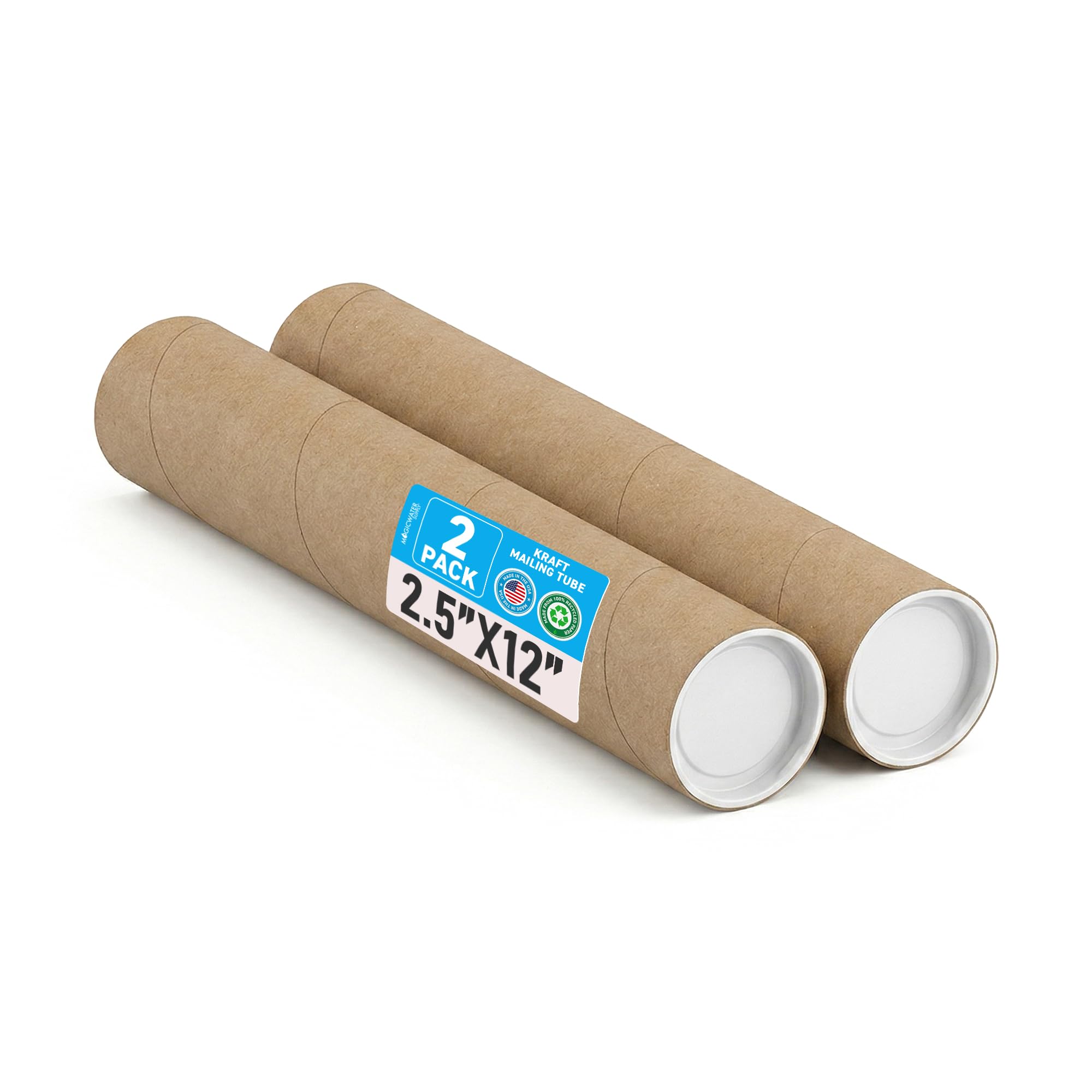 MagicWater Supply Mailing Tube - 2.5 in x 12 in - Kraft - 2 Pack - for Shipping and Storage of Posters, Arts, Crafts, and Documents