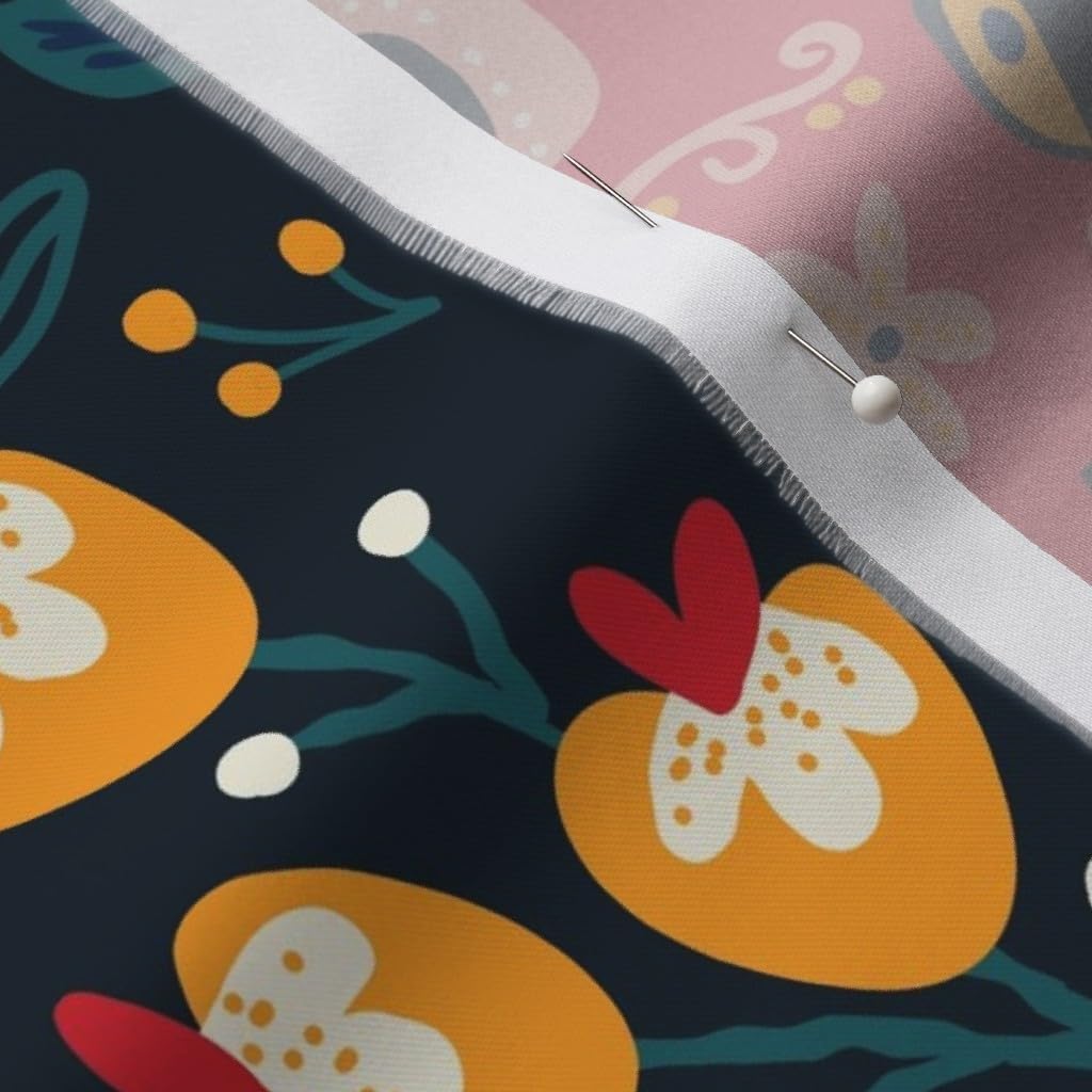 Spoonflower Fabric - Scandi Rustic Floral Fox Maximalist Folk Art Style Vintage Inspired Printed on Organic Cotton Sateen Fabric by The Yard - Sewing Quilting Apparel Home Decor