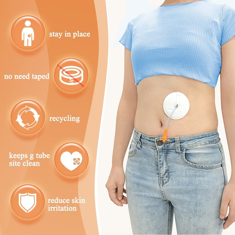 Almohadillas para tubo G Soporte para tubo G，de algodón orgánico Soporte de alimentación Protector de diálisis abdominal Dispositivo de fijación Extra suave y absorbente (paquete de 12)
