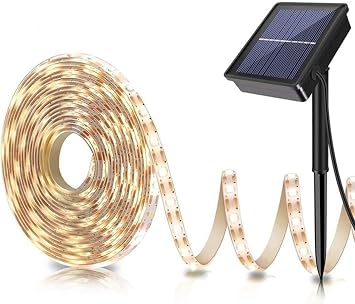 Outdoor Solar Light Waterproof LED Strip Lights,16.4ft 150LED Rope Lights 8 Mode Solar Powered Flexible Waterproof String Lights for Window Stairs Roof Patio Walkway Decor Warm White