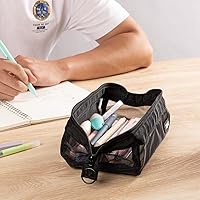 Vista 5 de ZIPIT: Lenny Pencil Case - Mesh Black - Large Storage Capacity Zipper Pouch, Makeup-Stationery Bag, School-Travel, Washable Quick Dry, Kid-Teen-Adult