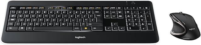 Logitech MX800 bezprzewodowa mysz komputerowa, połączenie 2,4 GHz przez odbiornik USB, podświetlane przyciski, akumulator do wielokrotnego ładowania, mysz laserowa, PC/laptop, niemiecki układ QWERTZ
