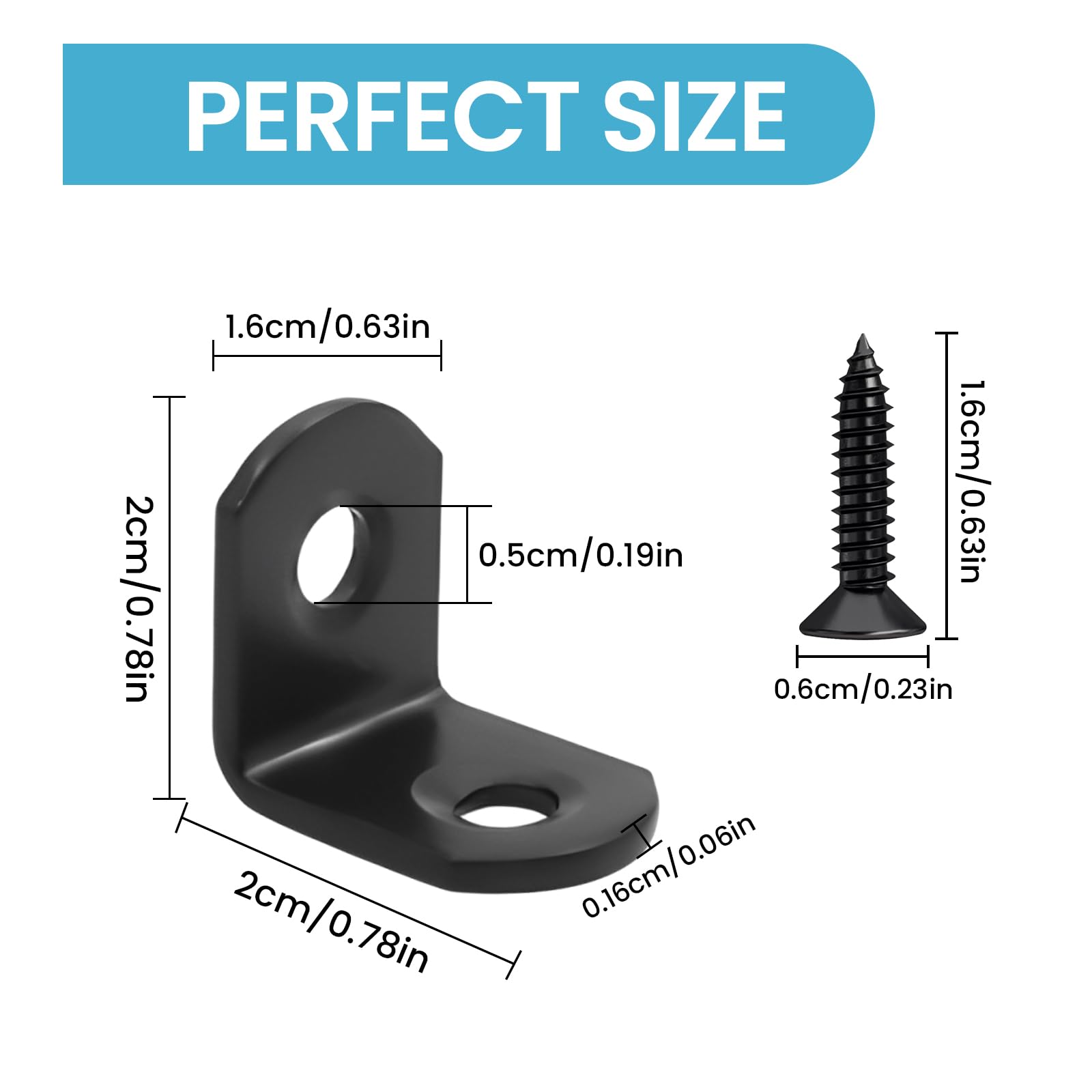 Biqing 20PCS Black Angle Bracket 0.78 x 0.78 inch (20*20mm) Mini Corner Brace Bracketfor Securing Wooden Frames Tables Chairs Furniture Chairs with Screws - Image 3