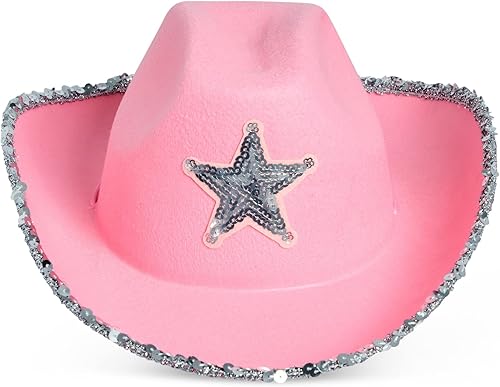 Miniatura 5 de Zodaca Paquete de 4 sombreros de vaquera, fieltro rosa claro, adulto, 14.5 x 11.5 x 5 pulgadas, juego de 4 sombreros de vaquero rosa para mujer con