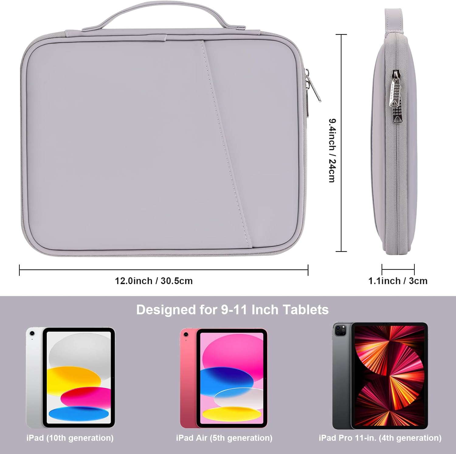 11 Inch Tablet Sleeve Case, 9-11 Inch Padded Pouch Bag for iPad Pro 11-in (M4), iPad 10.9 (10th Gen), iPad Air 11-in (M2), Galaxy Tab S8/S9 (PU-Gray11) - Image 2