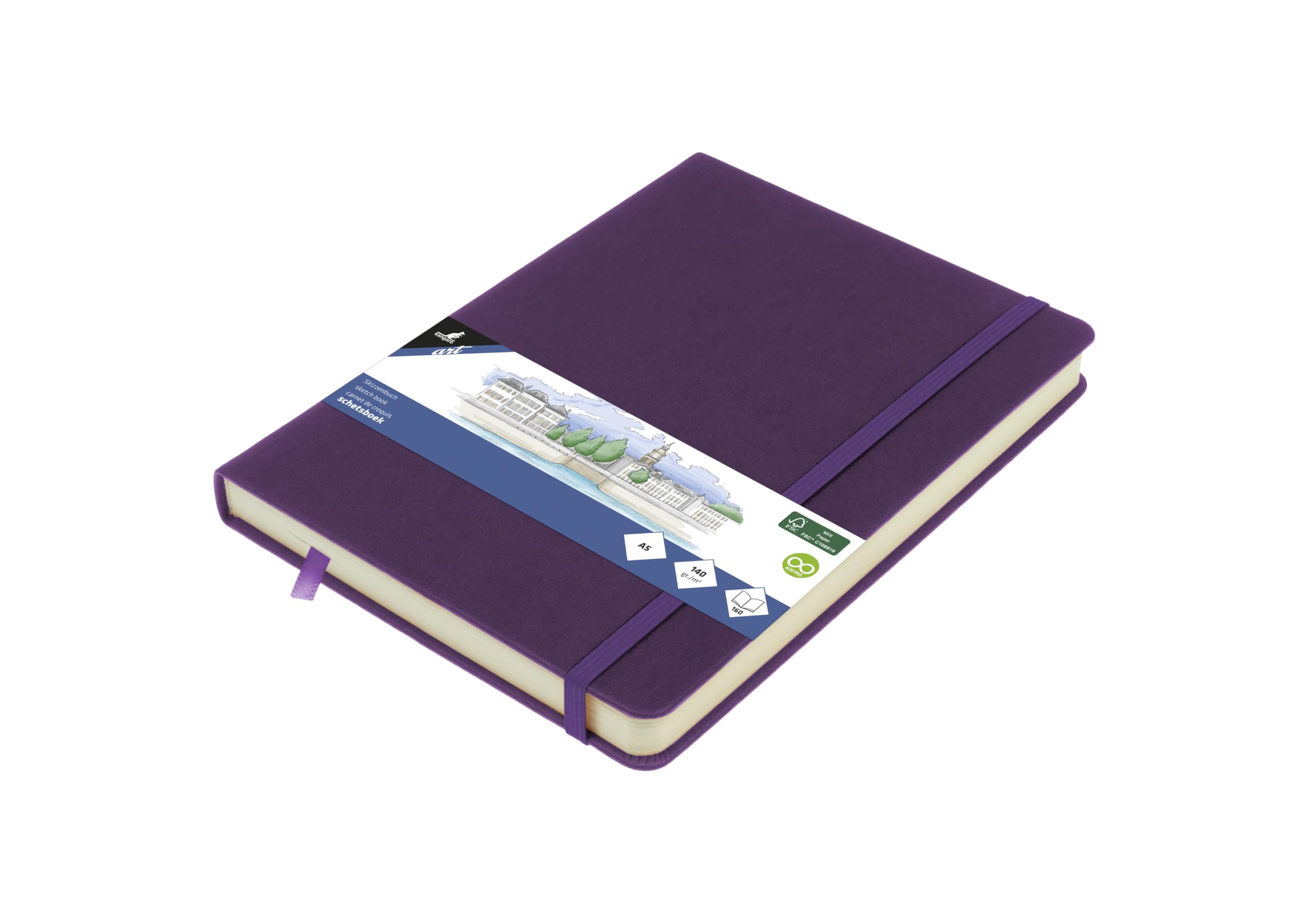 Kangaro A5 Purple Heart PU Hardcover Sketchbook 80 Sheets 140g Cream Paper with Elastic Band and Band
