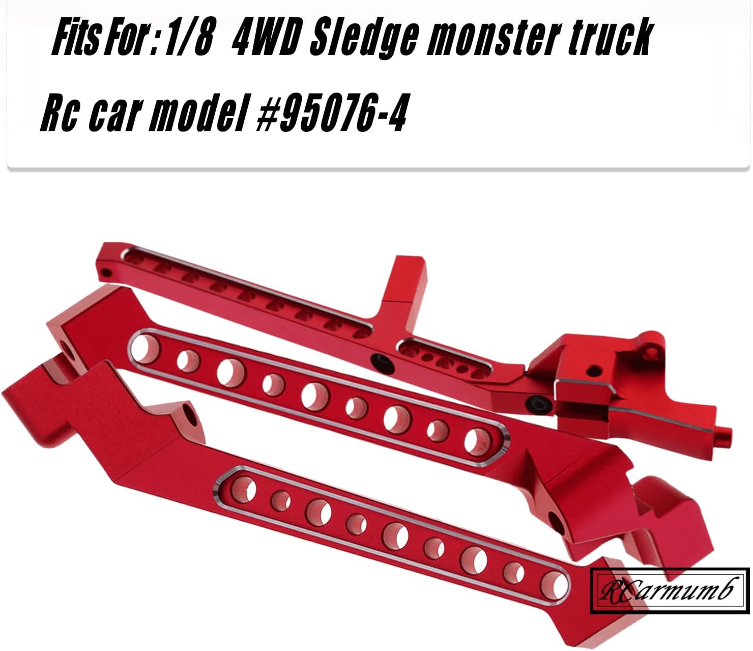 Rear Chassis Brace Upgrades Part for 1/8 Sledge 4WD #95076-4, 3pcs Aluminum Alloy Rear Chassis Brace Hops up for Sledge Monster Truck RC Car #95076-4,Replace #9521, Red