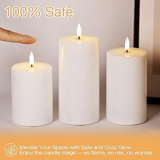 Eywamage White Flat Top Flameless Pillar Candles with Remote, Flickering Real Wax LED Battery Candles Φ 3" H 4" 5" 6"