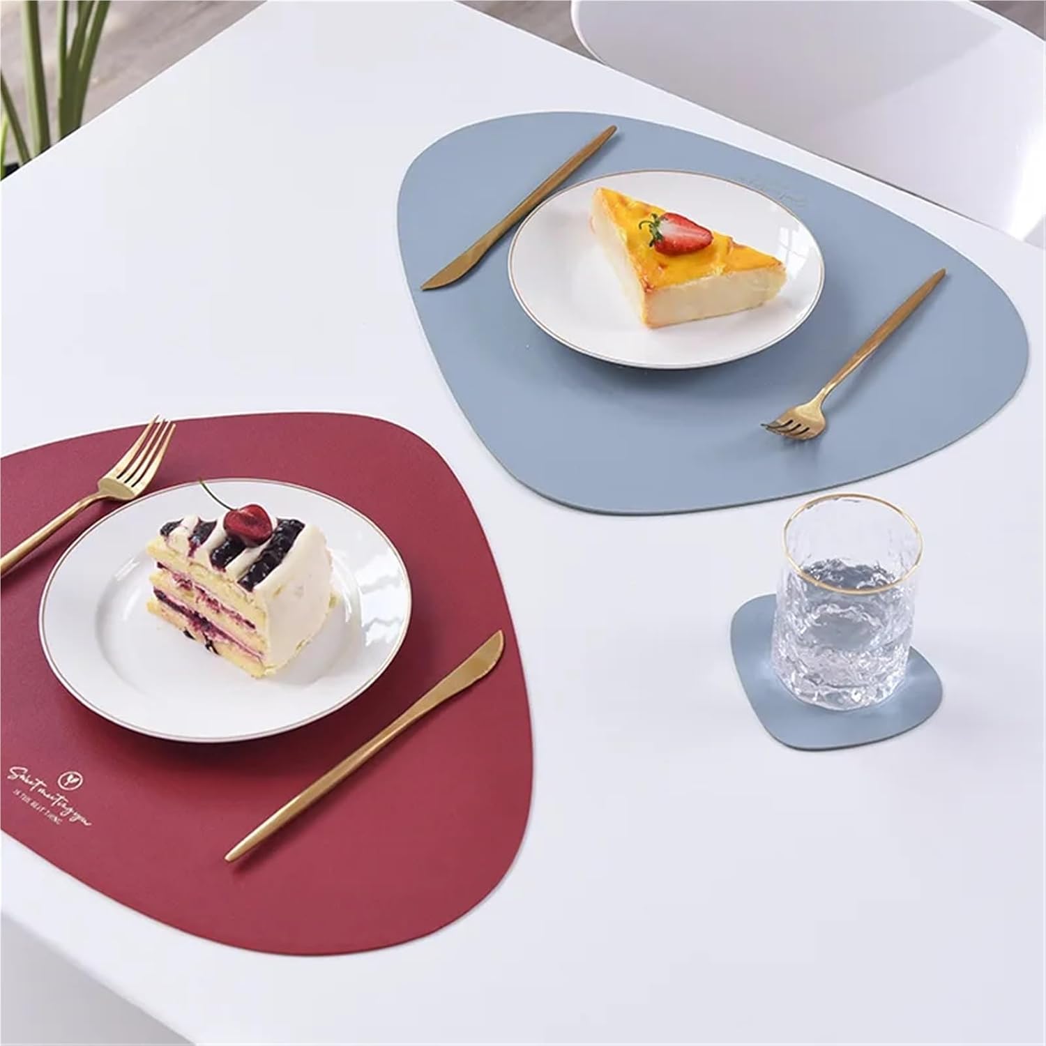 Placemat and Coaster Set Faux Leather Table Placemats Kitchen Accessories Outdoor Indoor Place Mats 식탁매트 Салфетки(Cream Khaki,4sets)