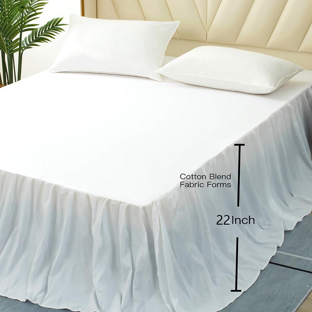 White Bed Skirt King Size Ruffled Bed Skirt with Split Corners, King Bed Skirt 22 Inch Drop, King Size Bed Skirt White for Ruffled Bed Skirt with Split Corners, Bed Skirt King Size