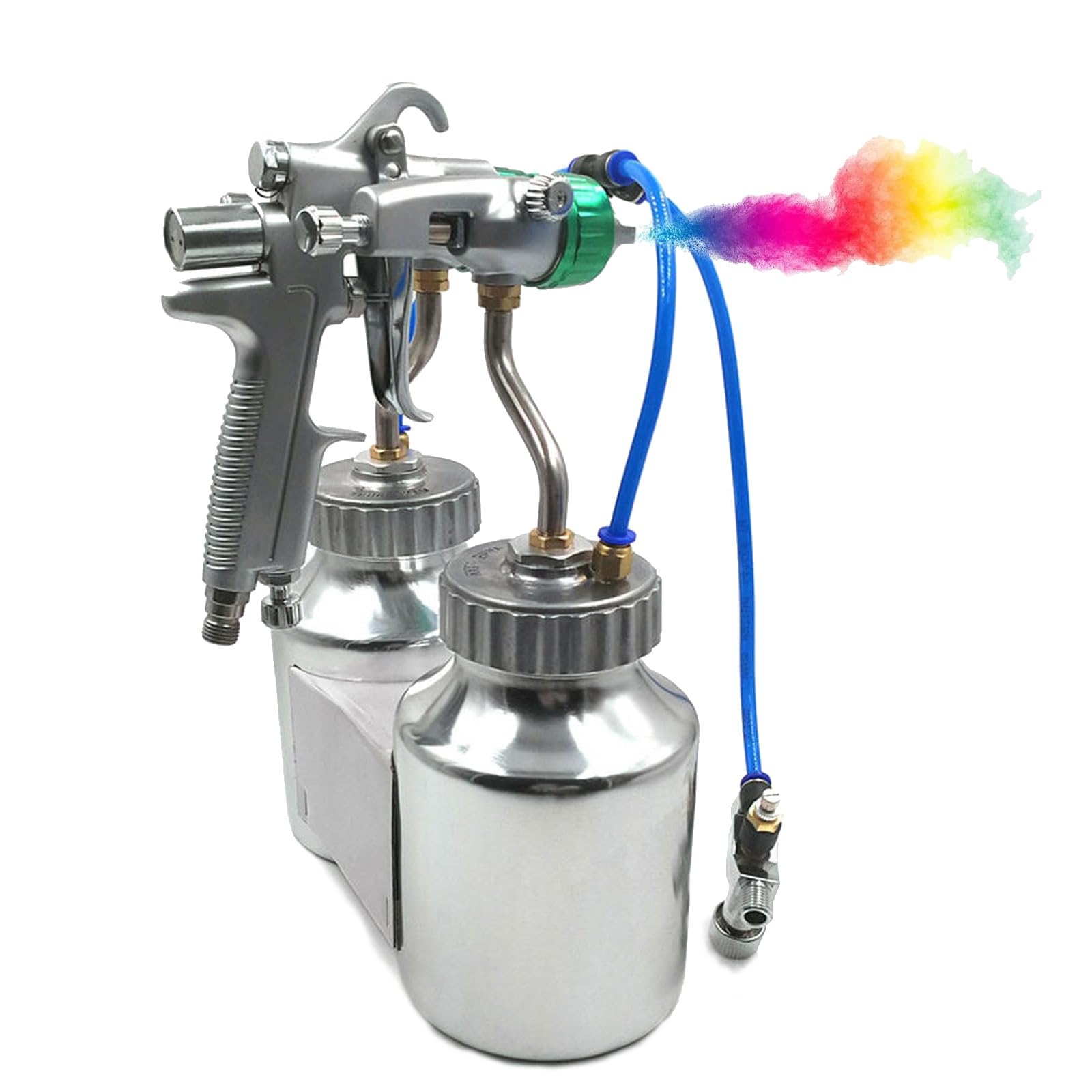 Pulverizador de pintura neumático, pistola de pulverización de 4.0 bar con boquilla de 1.3 mm, acero inoxidable, cabezal doble, 1000 ml x 2, máquina de pintura de alimentación a presión para acabados