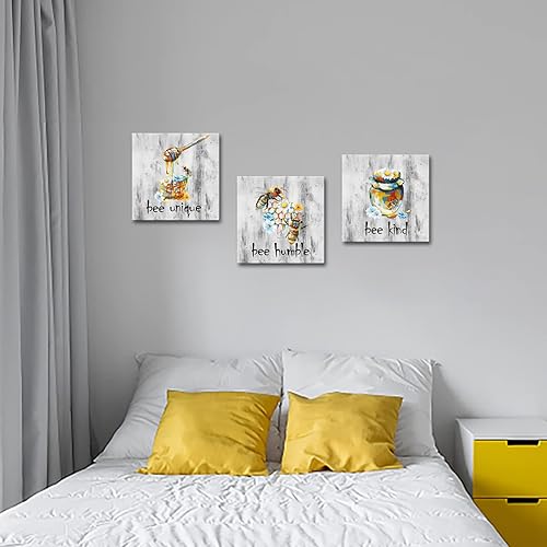 Miniatura 5 de KLVOS 3 piezas de lienzo de abeja miel impresión de abeja única abeja humilde abeja amable insecto citas positivas póster decoración de imágenes