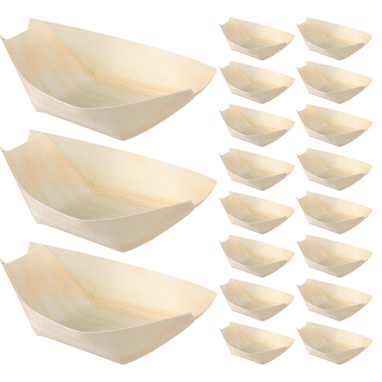 Platos de madera en barco Housoutil x200 para servir sushi y aperitivos en catering