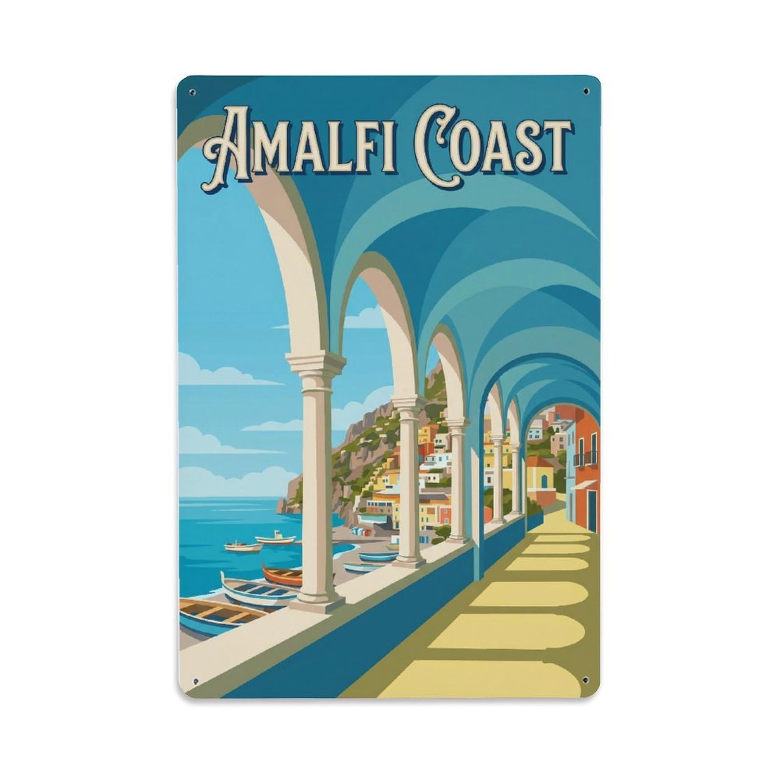 Vintage Travel Colonnade Italy Seaside 1 Metal Tin Sign Plaque Wall Decor for Cafe, Club Bar, Office, Home Garden Metal Poster 8x12Inch