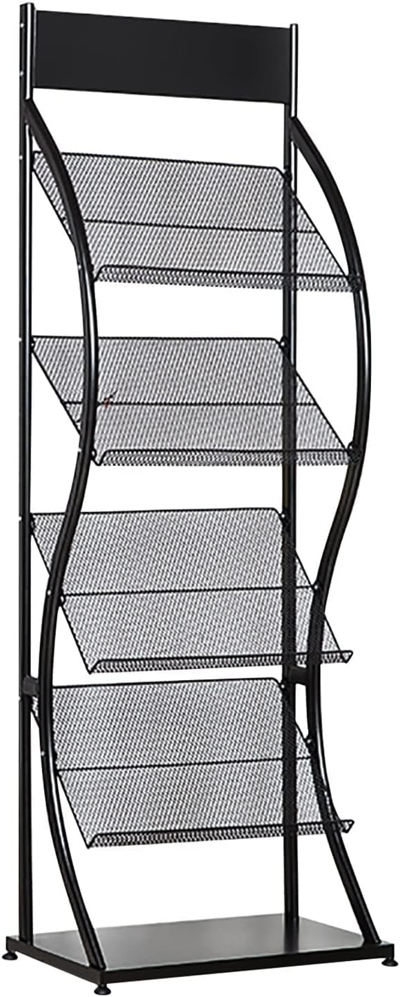 Floor Standing Magazine Rack, Literature Display Rack 4 Tiers Mesh Document Racks, Leaflets Brochure Display Stand for Office Bank Hall Multi-Purpose Display Rack (White)