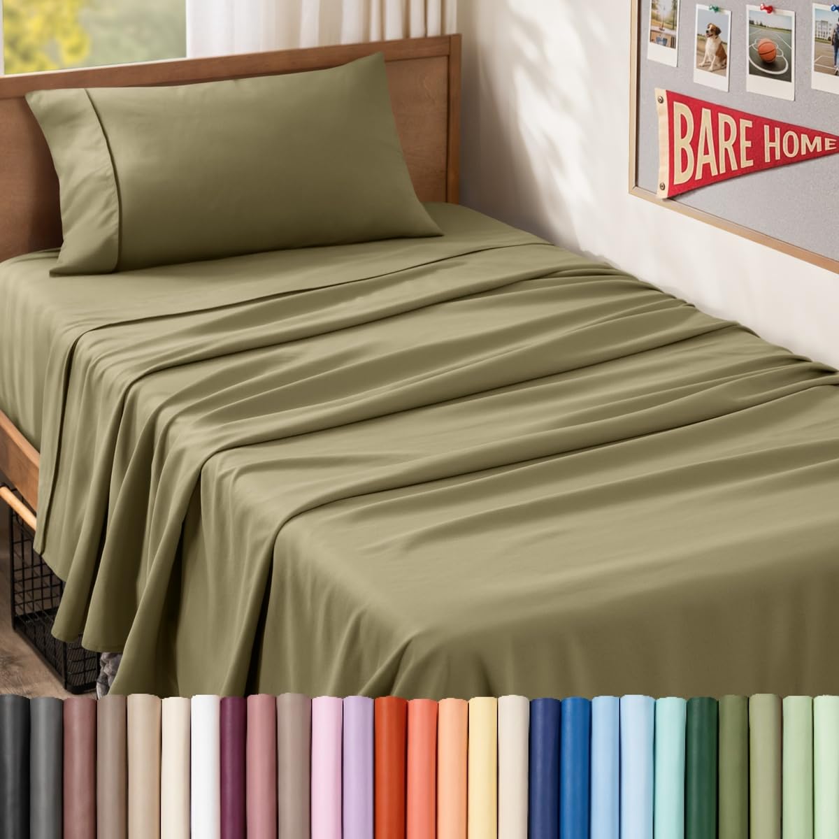Bare Home Twin XL Sheet Set - 1800 Ultra-Soft (Twin XL, Olive)