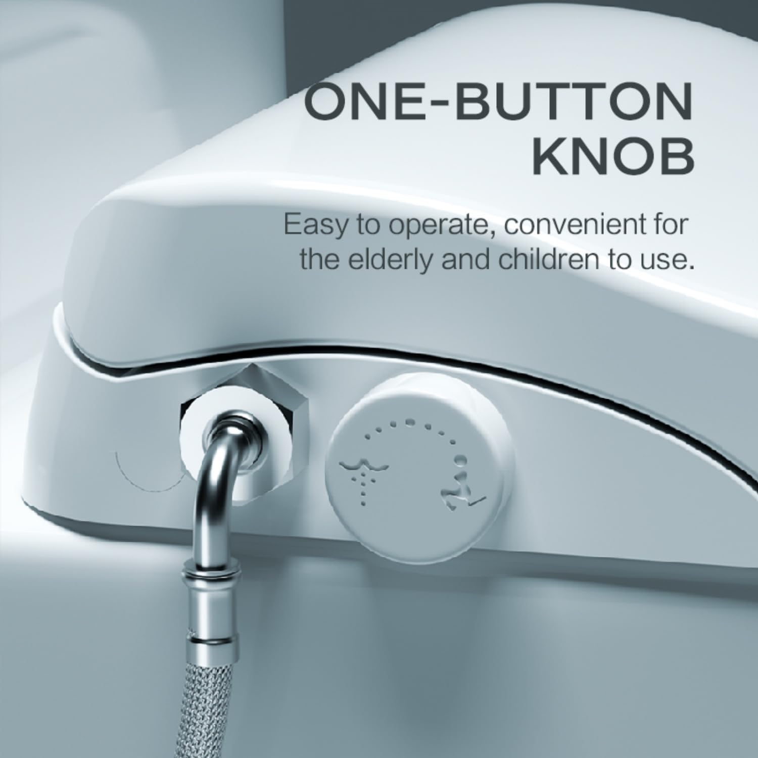 Bidet Toilet Seat Non-Electric, with Feminine Wash & Self-Cleaning Nozzle, Fits Elongated Toilets, White – Curved Hip-Fit Design, IPX4 Waterproof, Noise-Reducing Cover Plate