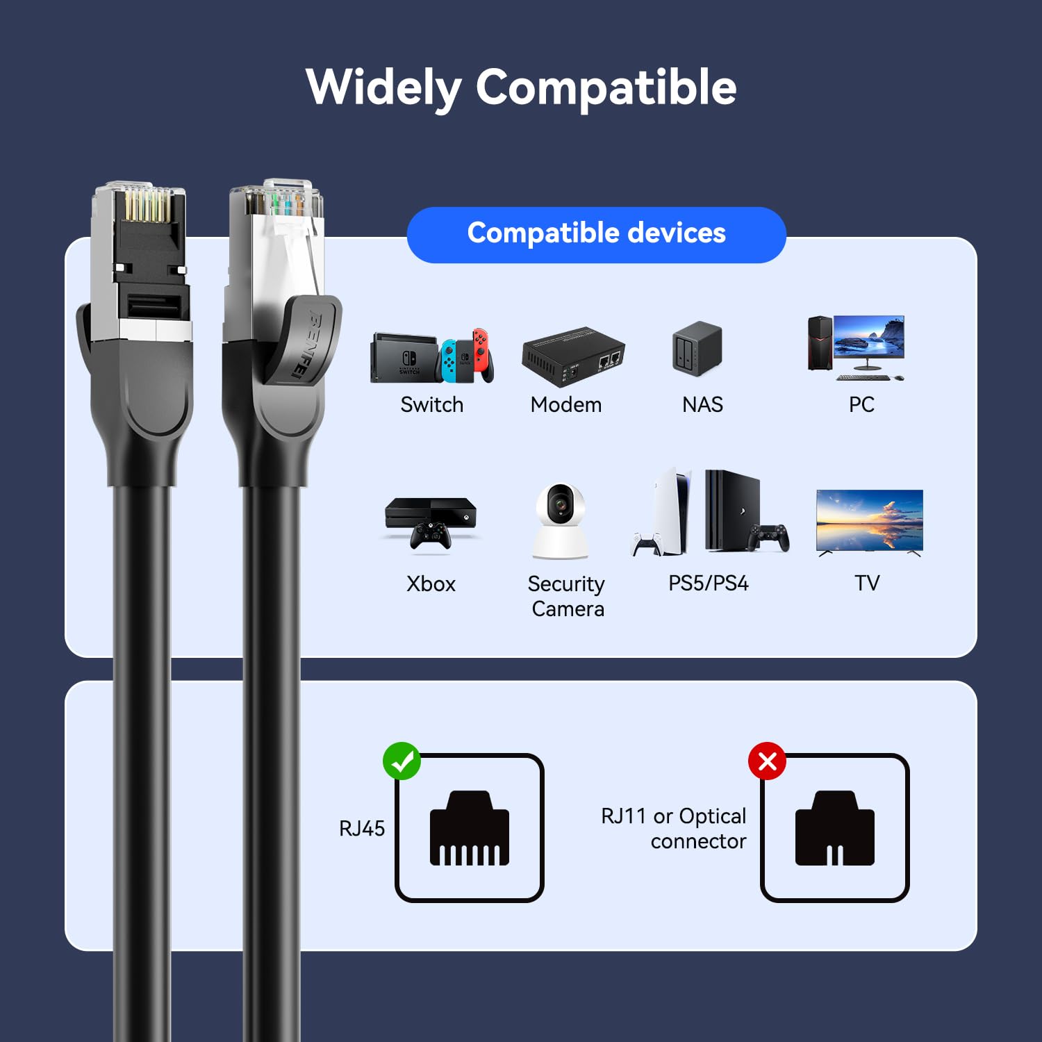 BENFEI Cat 8 Cavo Ethernet 30M, 40Gbps 2000MHz Cavo di rete LAN ad alta velocità, Cavo RJ45 schermato S/FTP 26AWG, Cavo Internet pesante per interni/esterni per PC da gioco PS5