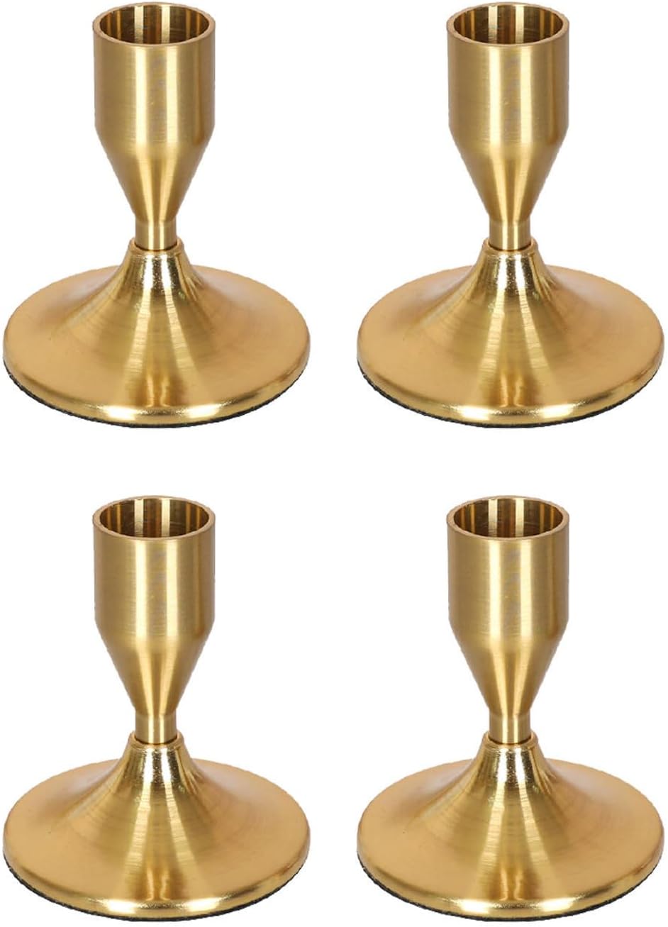 Candlestick Holder Metal, 4Pcs Gold Candle Stick Holder for Table Centerpiece, Wedding Reception, Festive Christmas Mantel Decoration or Home Decor