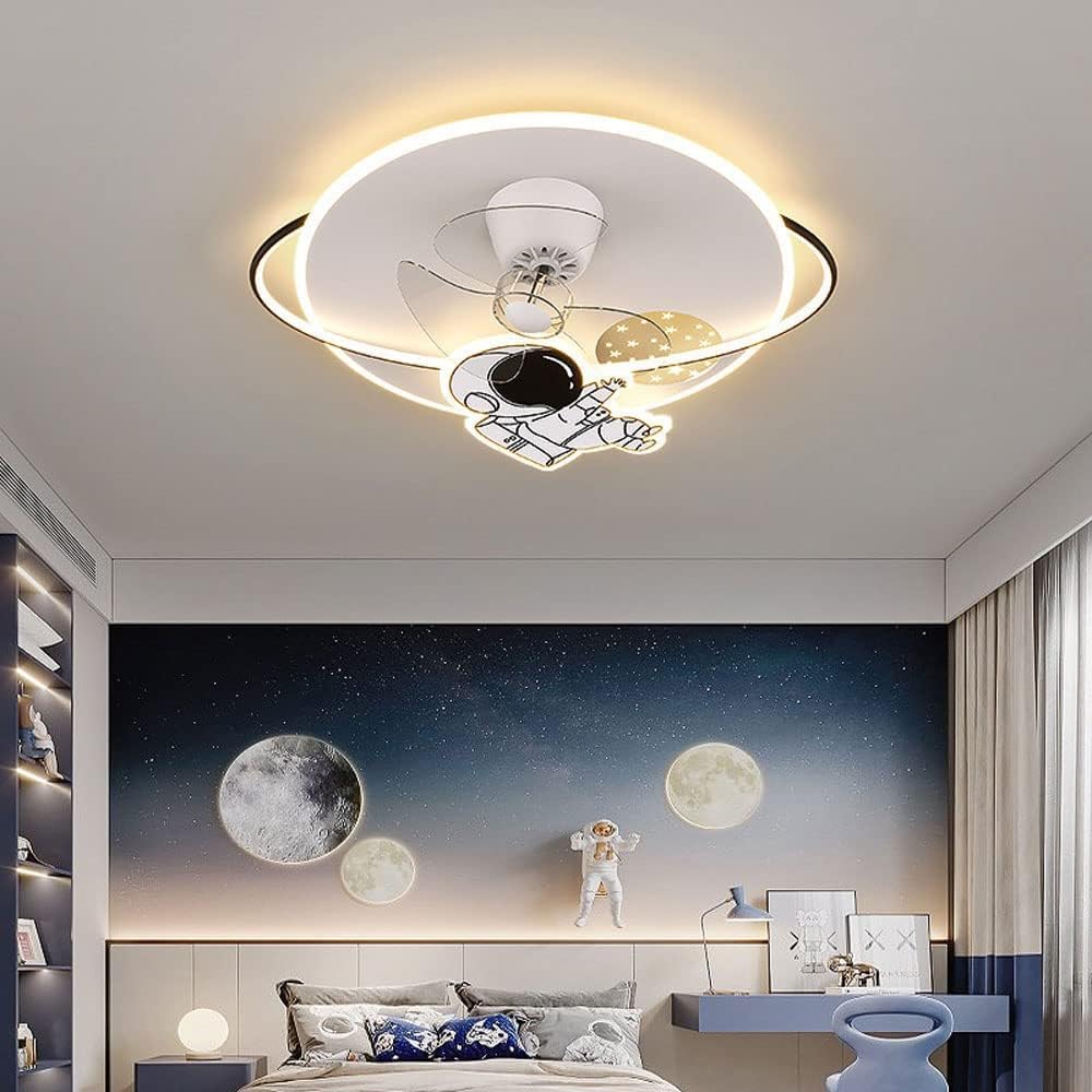 Modern White Kids Ceiling Light Fan Children's Room Decorative Nordic Astronaut Ceiling Fan Lamp Silent 6-Speed 3-Speed with Remote Control Invisible Blade for Kids Gift Bedroom