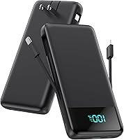 FOCHEW 13800mAh Portable Charger for iPhone: Built-in Cables, Foldable Wall Plug, 4-Output Fast USB-C Power Bank - Slim Travel Battery Pack