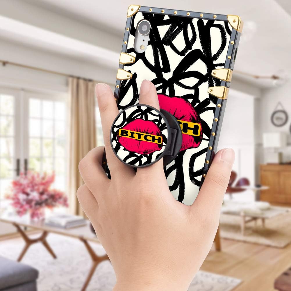 Luxury Square Phone Case iPhone XR Retro Elegant Soft TPU Design Cover for iPhone XR 6.1 inch 2018 (Abstract Red Lips Bitch)