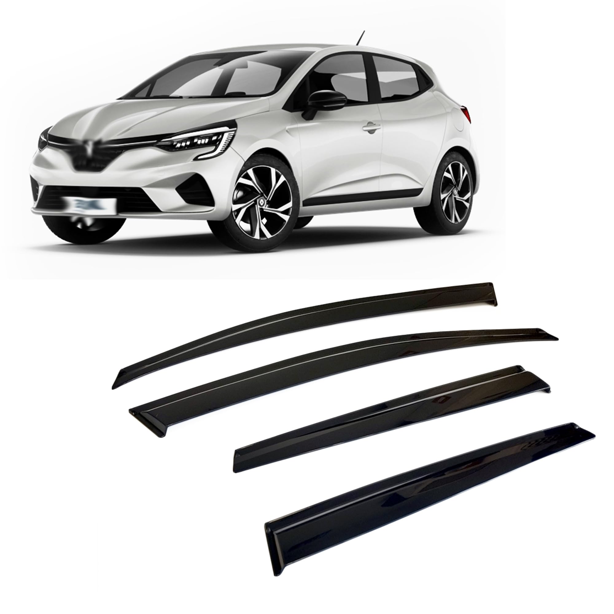 Deflettori d'aria per finestrini laterali compatibili con Renault Clio 5 BJA 2020-2024 parapioggia deflettori adesivi 4 pezzi