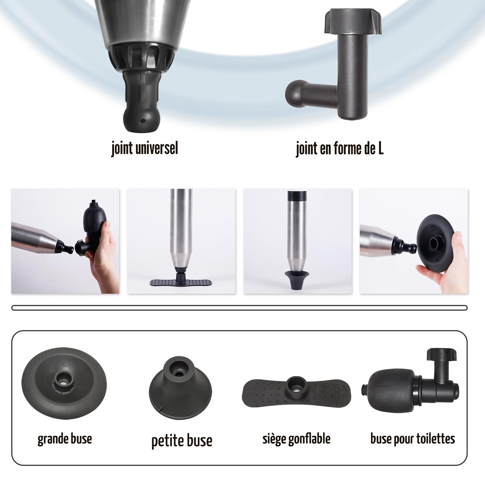 Deboucheur WC Puissant, Deboucheur Toilette Avec BaromèTre, Pompe Deboucheur Canalisation avec Quatre Ventouses,pour Lavabos, Siphons de Sol, Toilettes, Obstruction de Tuyaux (Rot)