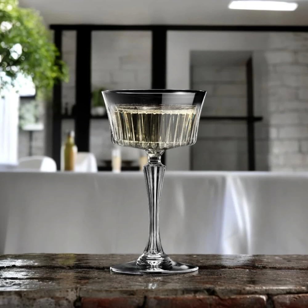 RCR Timeless 1580-1095 Copa Champagne, Juego de seis copas 270 Ml aprox Cristal Templado con Relieve Atemporal