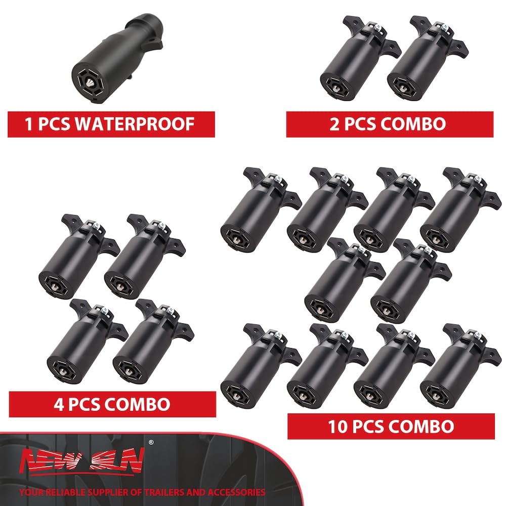 NEWSUN® Lot de 10 fiches de remorque à 7 Broches, connecteur à Lame Plate 7 Voies de Style Camping-Car, Prise de remorque et connecteurs : 7 Voies, 7 Broches, Lame, Rond, Camping-Car, Griffe, Fil