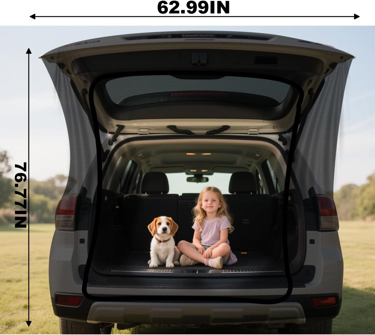 Car Camping Tailgate Mesh Screen, Breathable Vehicle Net Tent for Tailgates with U-Shaped Zipper, Auto Rear Shades Protection Accessories, Universal for SUV, Mini Van, MVP