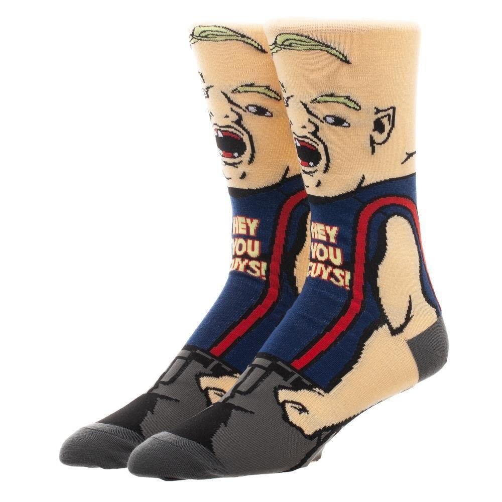 EZB The Goonies Sloth Hey You Guys Horror Film Character Beige & Blue Crew Socks | Gift Idea for Men & Women | Size 5-10 | Sloth The Goonies