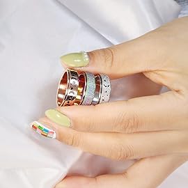 LuckyAmor Anxiety Ring for Women Spinner Rings:Rotating Rings Stainless Steel 6mm Moon Star Anxiety for Men Band Jewelry Gift for Women Size 6 7 8 9 10