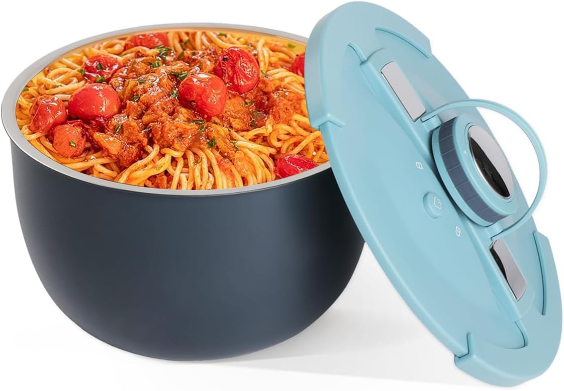 Double-Walled Stainless Steel Insulated Serving Bowl with Leak - Proof Lid - Insulated Casserole Dish - Keeps Food Warm and Cold for Hours - Perfect for Holidays, Parties, Camping - (5QT, Blue) Blue 5QT