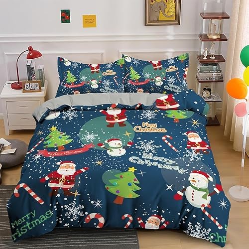 LMMSMGS Double Duvet Set Christmas Double Bed Duvet Cover Set for Kids Aldult with Zipper Closure Hypoallergenic Microfiber Quilt Cover 78.7"x 78.7" + 2 Pillowcases 19.7"x 29.5"