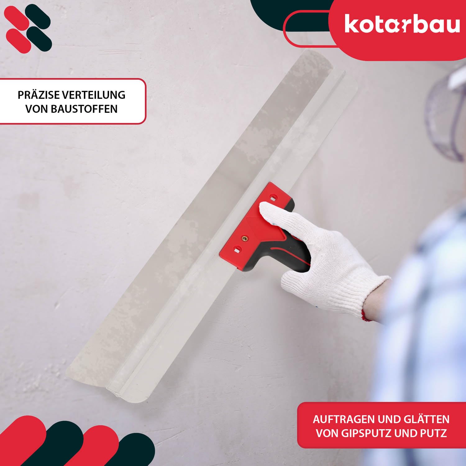 KOTARBAU® Espátula de acero inoxidable 600 mm, para aplicar y retirar yeso, masilla, ancha, para fachadas con soporte de aluminio y mango suave, de superficie