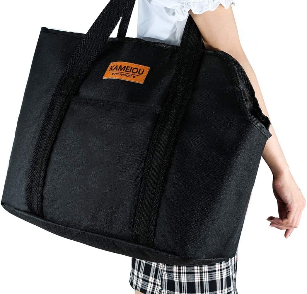 KAMEIOU Pet Dog Purse Carrier Tote Bag for Medium Dogs Travel Soft-Sided Purse Carriers with Pocket Safety Tether Stand Pedal Portable Dog Sling Tote Carrier Purses for Small Medium Dog Doggy Carriers