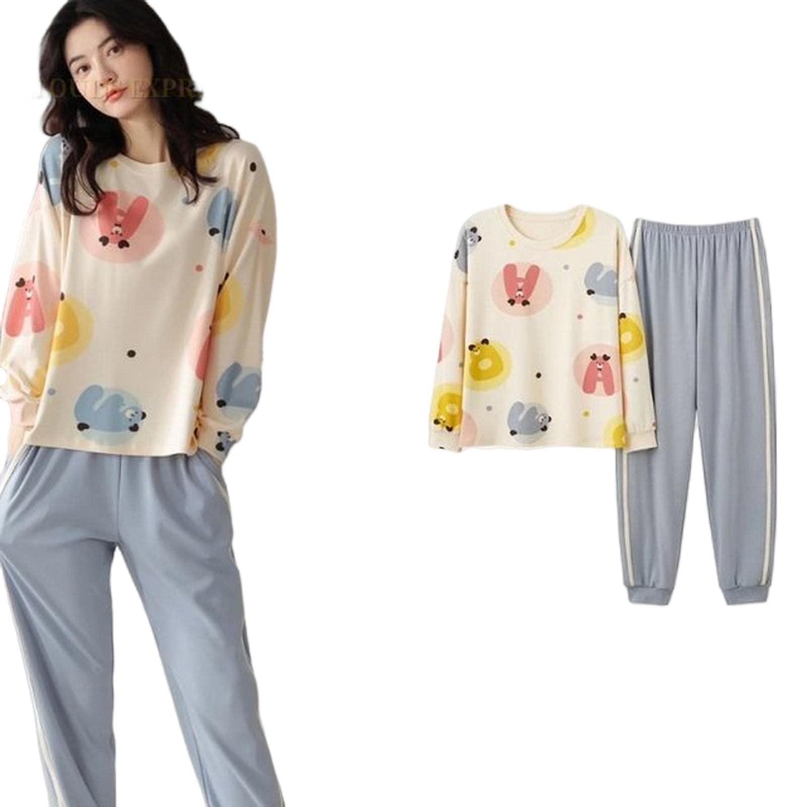 MOGSA Pyjama pour femme en coton - Imprimé à pois - Vêtements de nuit pour couple - Vêtements de nuit - W12, 3XL asiatique (80-90 kg)