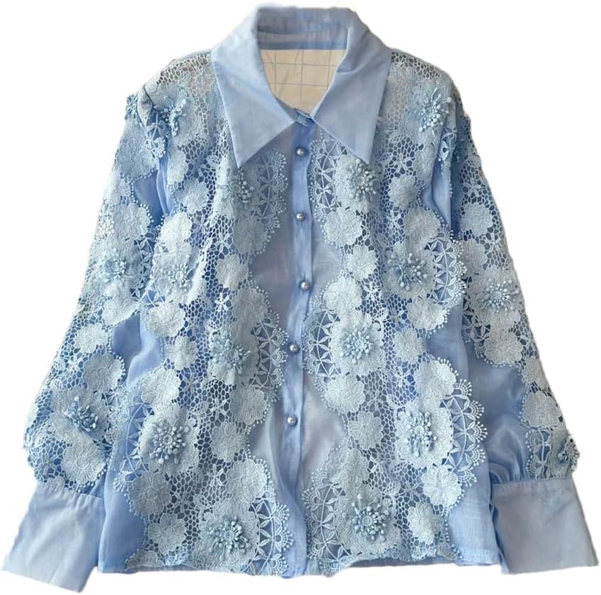 Women's Crochet Hollow Lapel Long Sleeve Shirt