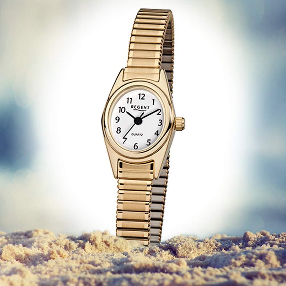 Regent Damenarmbanduhr Edelstahl goldplattiert Zugband F263