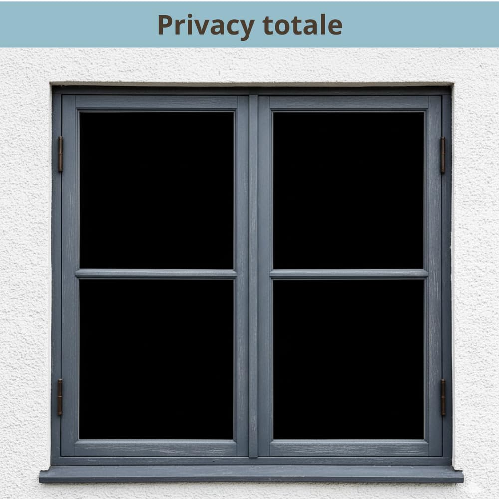 Pellicola Privacy Vetro Oscurante totale MISURE GRANDI (NERO, 60 X 200 CM) Finestre Box Doccia decorativa Antisguardo Riutilizzabile Elettrostatica