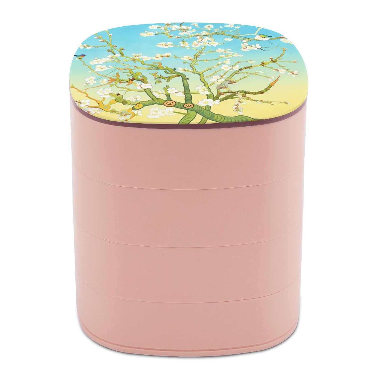 LZQPOEAS Spring Blossoms in Full Bloom Jewelry Box Women Jewelry Organizer Travel Jewelry Case Cute Necklace Ring Storage Organizer 4-Layer Rotating Jewelry Tray Case with Mirror for Bracelets