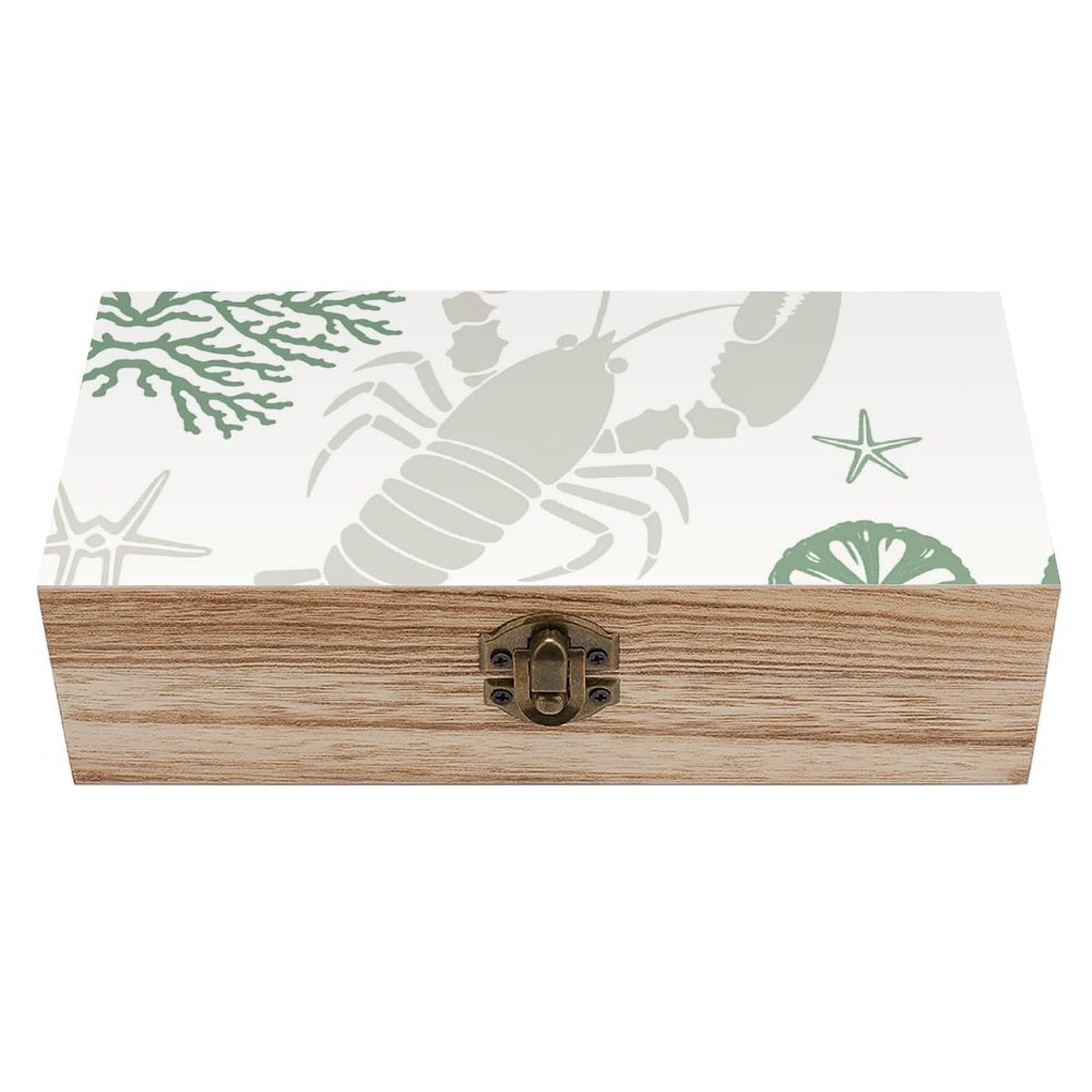 SMAZDFXX Grey Lobster & Green Coral Wooden Storage Box Multipurpose Decorative Box for Jewelry Photo Home Decor