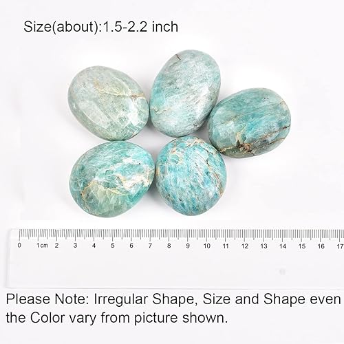 Miniatura 4 de JIC Gem 5 piedras de palma de amazonita de forma irregular pulidas, cristales curativos, piedras de guijarros de bolsillo, piedra de preocupación