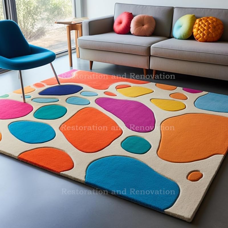 Image of Modern Abstract Hand Tufted Wool Floor Carpet for Home decore Living Room|Home and Bedroom & Hall 6x6 feet (180 x 180cm) Multi H3